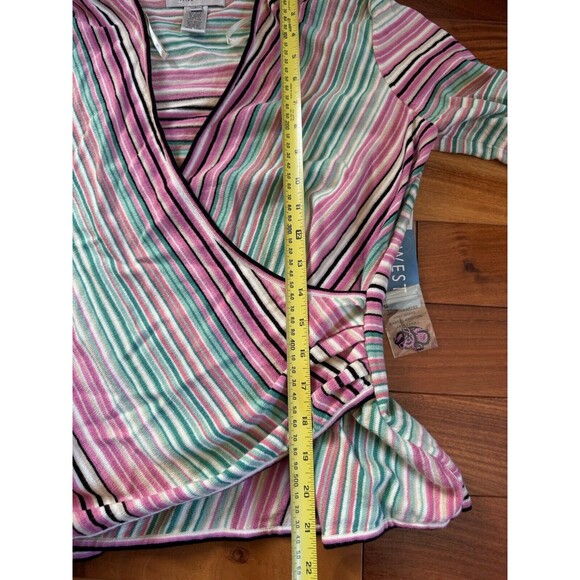 NWT Nine West Wrap Waist Sweater Rainbow Striped V Neck Size L Boho Soft - Picture 7 of 9